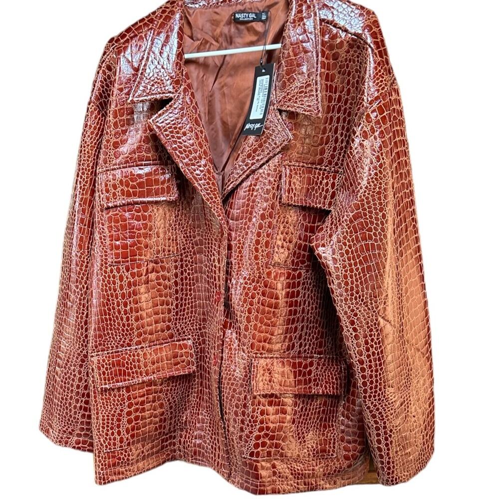 Nasty Gal Plus Size Faux Leather Croc Brown Jacket Size 18